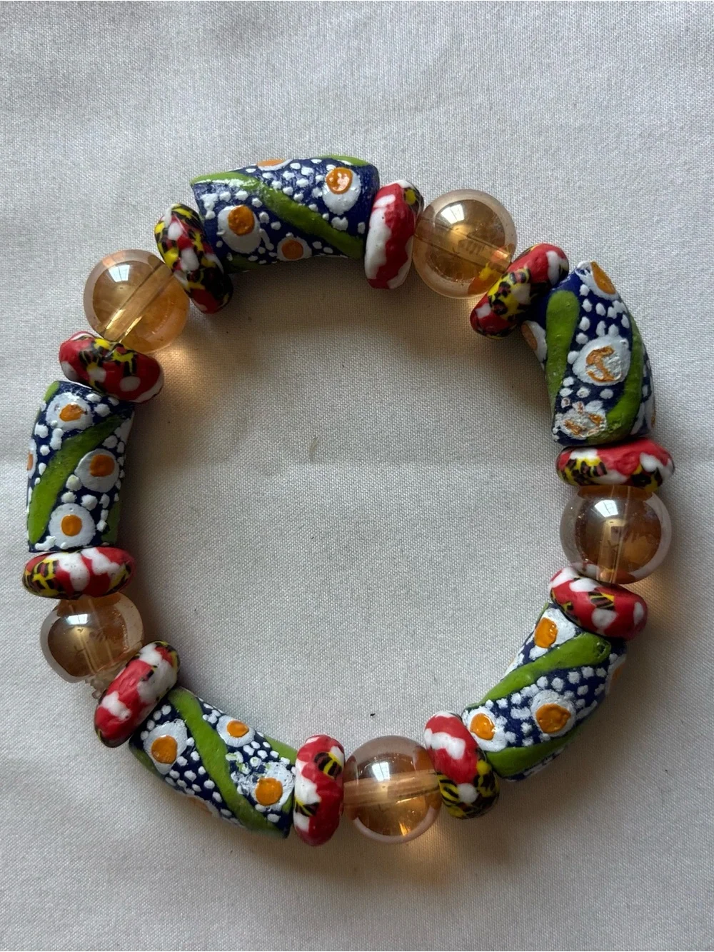 Handcrafted Multicolor Bead Stretch Bracelet - Floral Design